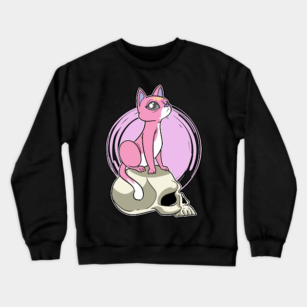 Pastel Goth Cat Skull Kawaii Crewneck Sweatshirt by ModernMode